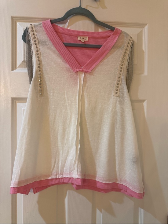 POL Tops - Anthropologie POL Pink & White Ribbed V-Neck Sleeveless Top